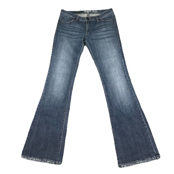 Wrangler Rock 47 Jeans Ultra Low Rise Womens 32x34 Western Denim Flare Bootcut - Picture 2 of 10